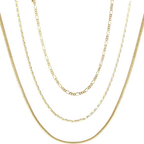 Gold Necklaces Stack 3pcs Brass Dainty Layered Waterproof for Women - Picture 3 of 9